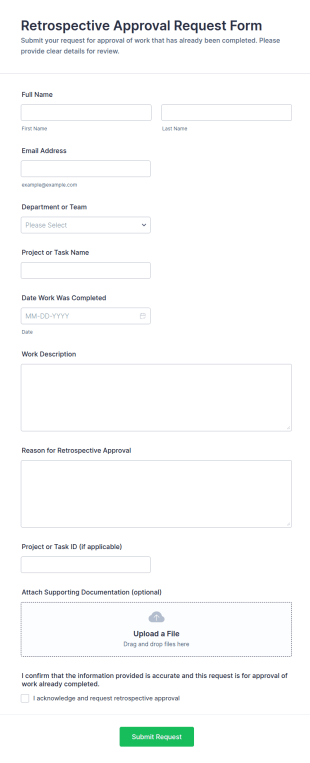 Retrospective Approval Request Form Template