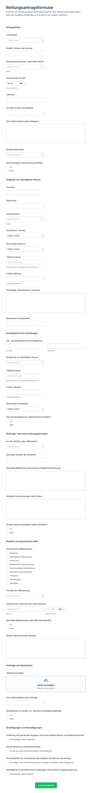 Rettungsanfrage Formular
