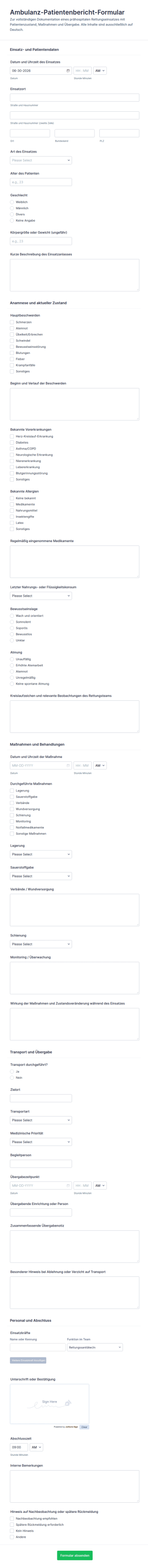 Rettungsdienst Patientenpflegeberichtsbogen
