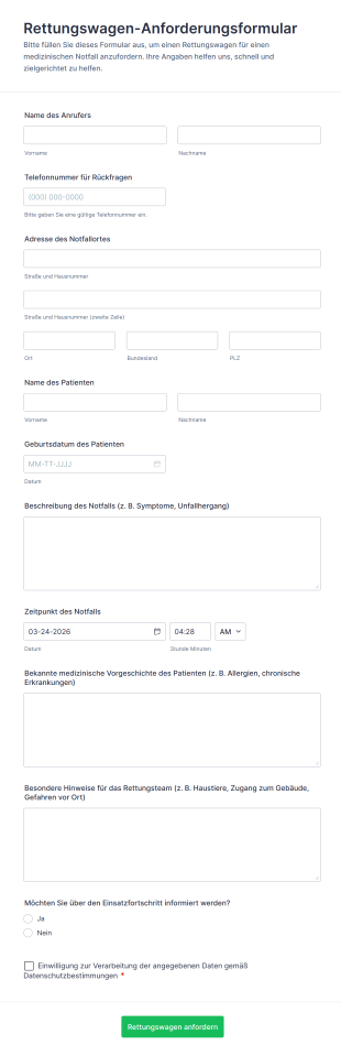 Rettungswagen Anforderungsformular