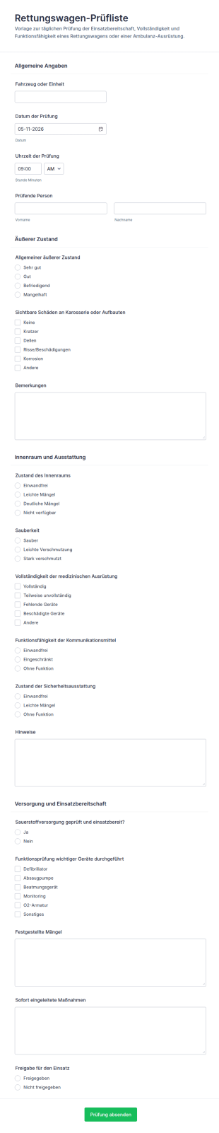 Rettungswagen Checkliste Für Einsatzfahrzeuge