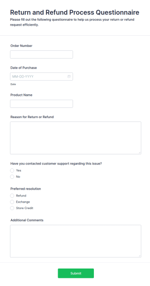 Return And Refund Process Questionnaire Form Template