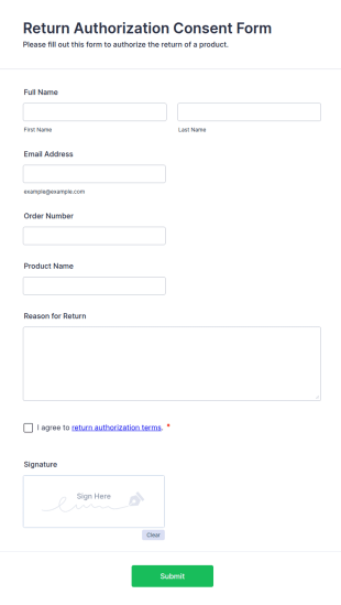 Return Authorization Consent Form Template