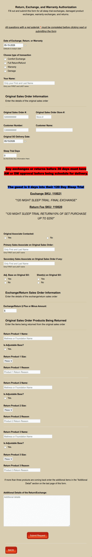 Return Authorization Form 2020