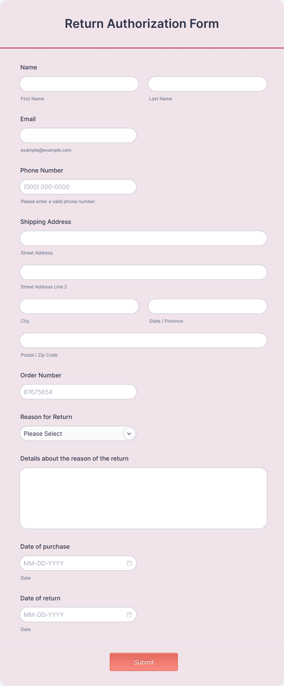 Return Authorization Form Template | Jotform