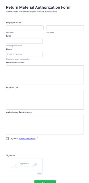 Return Material Authorization Form Template
