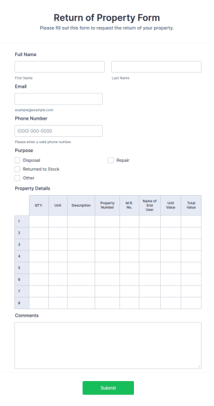 Return Of Property Form Template