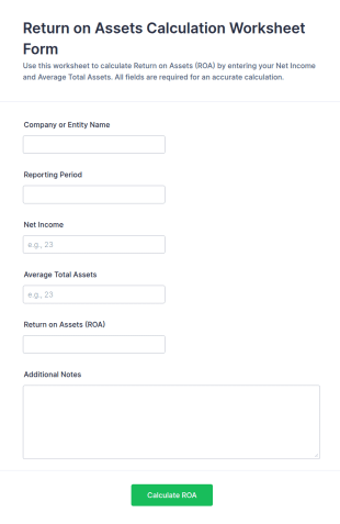 Return On Assets Calculation Worksheet Form Template