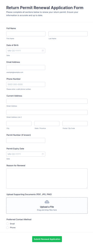 Return Permit Renewal Application Form Template