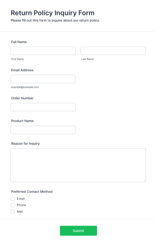 Return Policy Inquiry Form Template