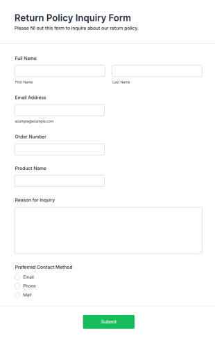 Return Policy Inquiry Form Template