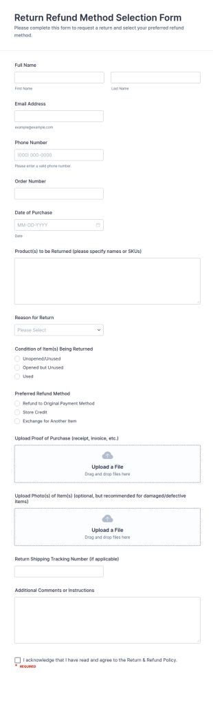Return Refund Method Selection Form Template