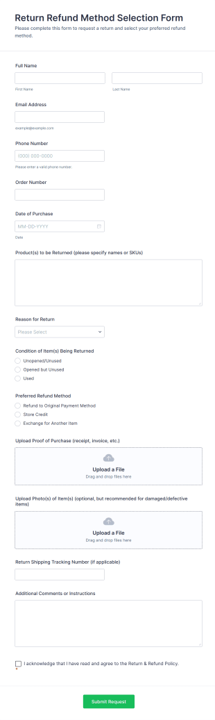 Return Refund Method Selection Form Template