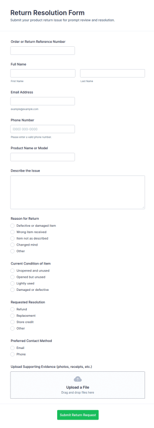 Return Resolution Form Template