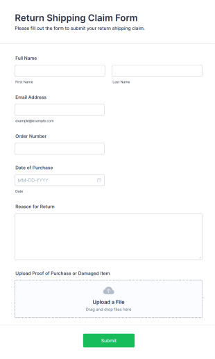 Return Shipping Claim Form Template