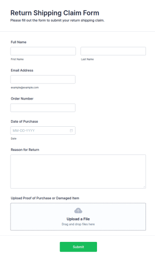 Return Shipping Claim Form Template