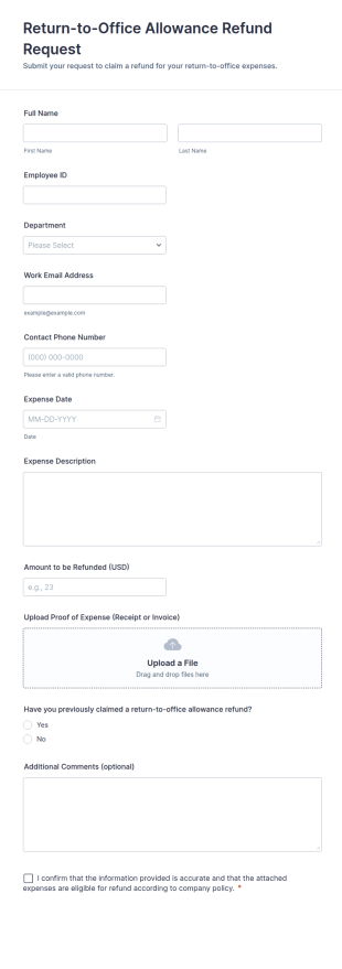 Return To Office Allowance Refund Request Form Template