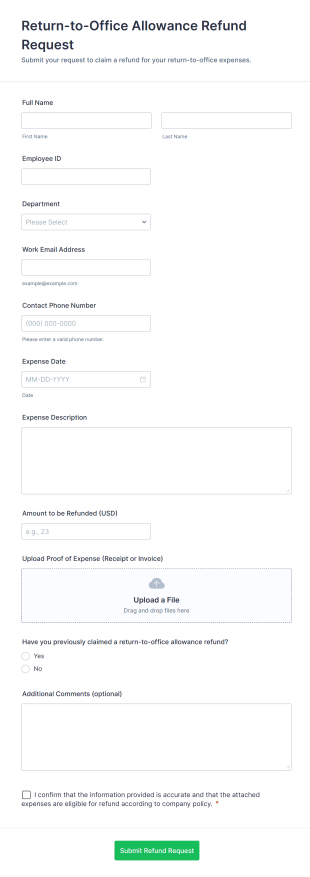 Return To Office Allowance Refund Request Form Template