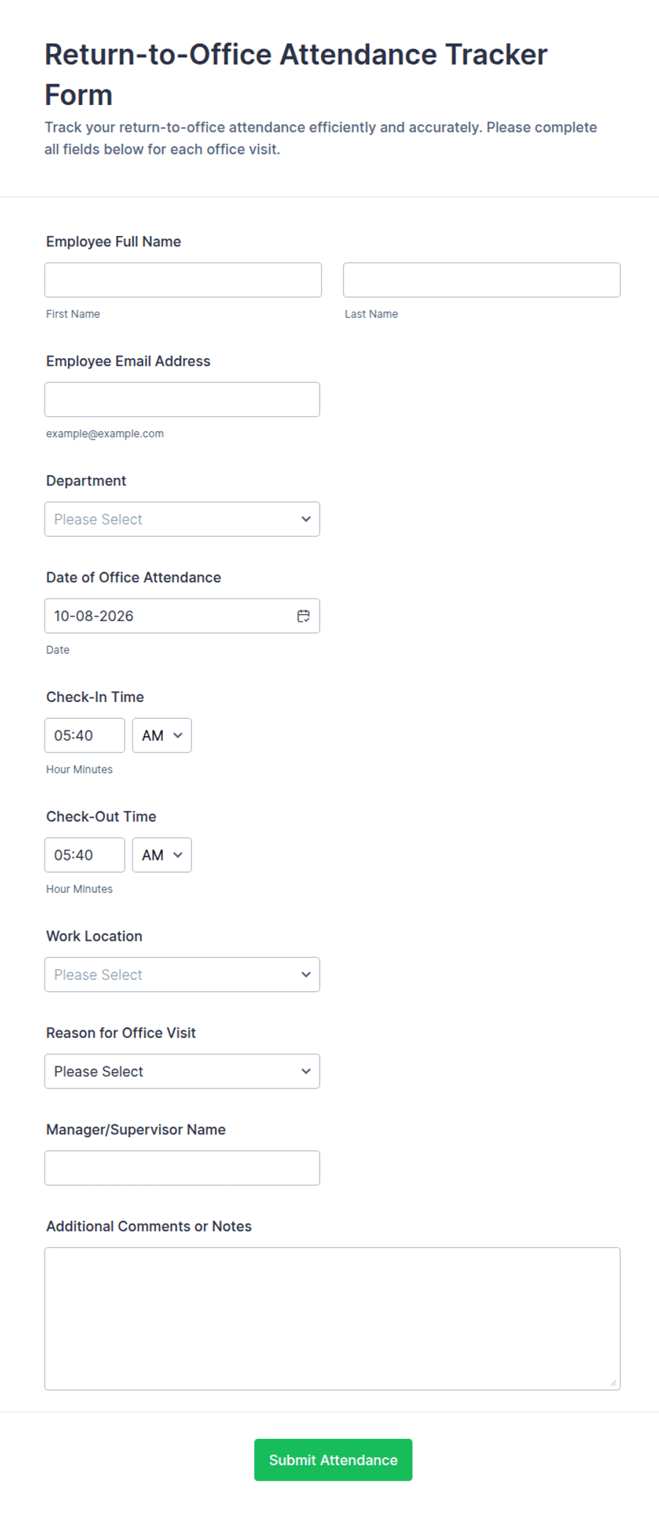 Return-to-Office Attendance Tracker Form Template | Jotform