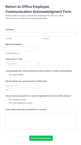 Return To Office Employee Communication Acknowledgment Form Template