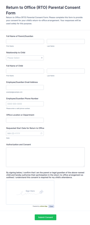 Return To Office (RTO) Parental Consent Form Template