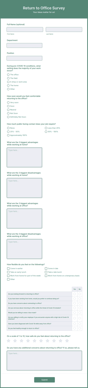 Return To Office Survey Form Template