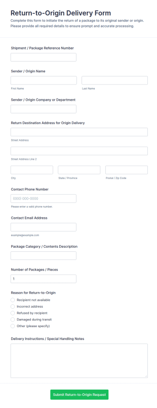 Return To Origin Delivery Form Template