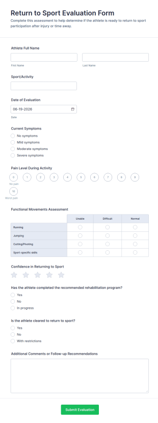 Return To Sport Evaluation Form Template