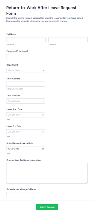 Return To Work After Leave Request Form Template