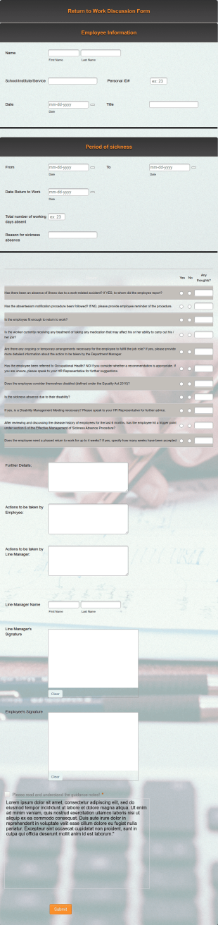 Return To Work Discussion Form Template