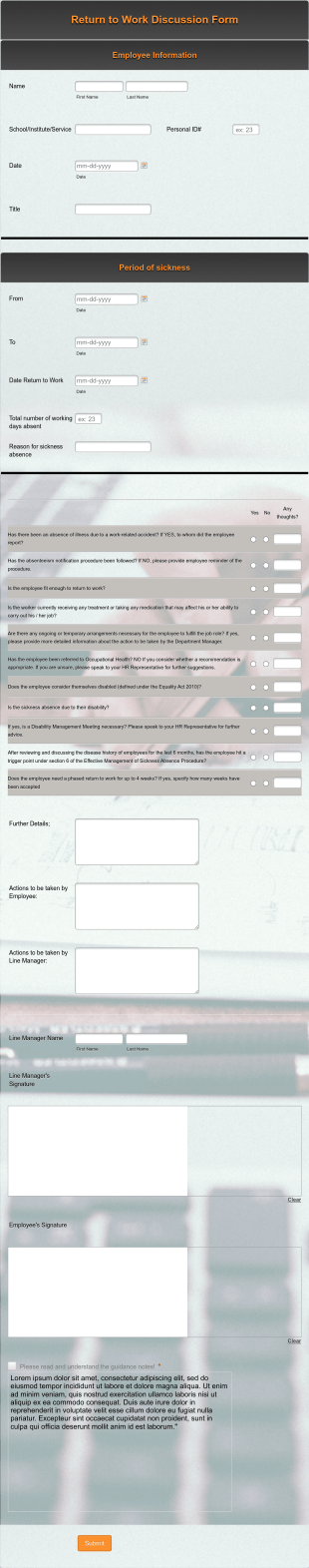 Return To Work Discussion Form Template