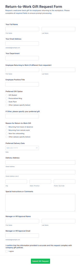 Return To Work Gift Request Form Template