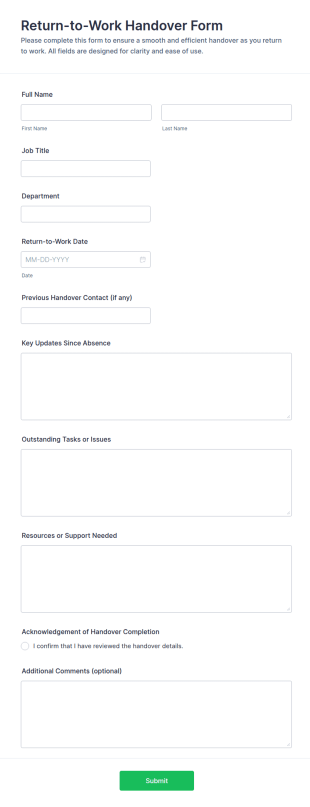 Return To Work Handover Survey Form Template