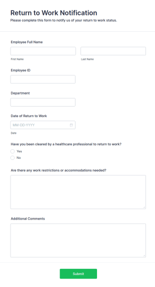 Return To Work Notification Form Template