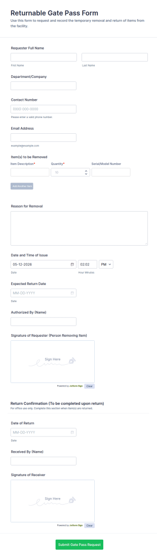 Returnable Gate Pass Form Template