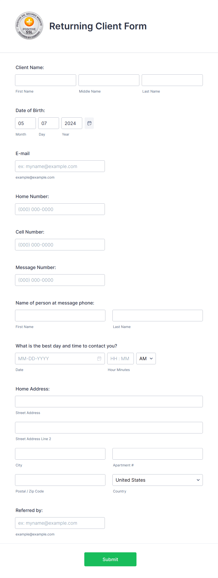 Returning Client Form Template | Jotform