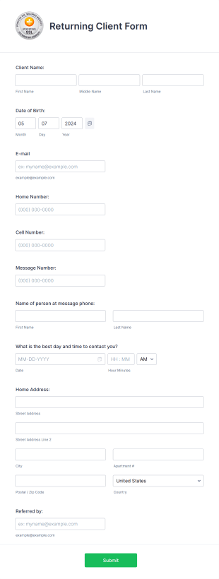 Returning Client Form Template