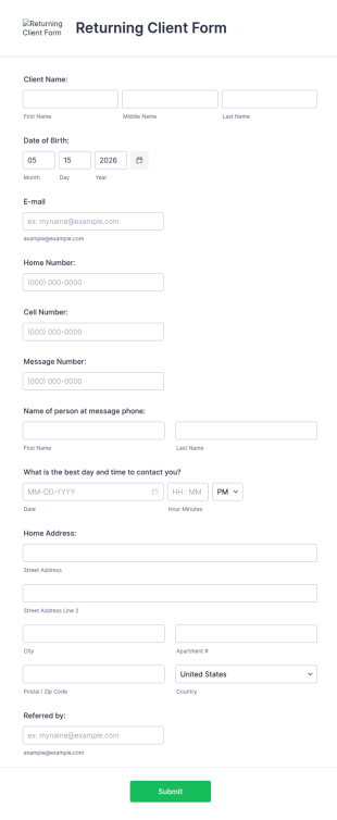 Returning Client Form Template