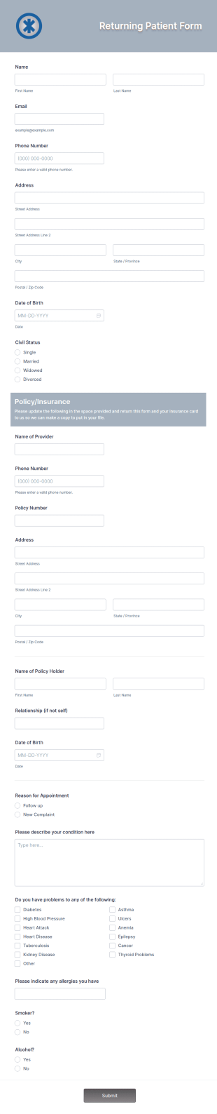 Returning Patient Form Template