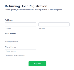 Returning User Registration Form Template