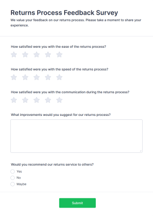 Returns Process Feedback Survey Form Template