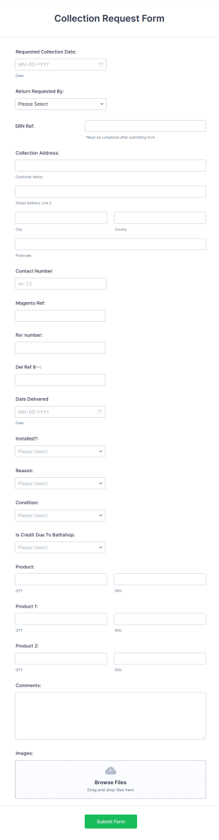 Bathroom Store Returns Request Form Template