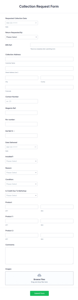Bathroom Store Returns Request Form Template