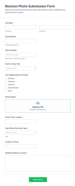 Reunion Photo Submission Form Template