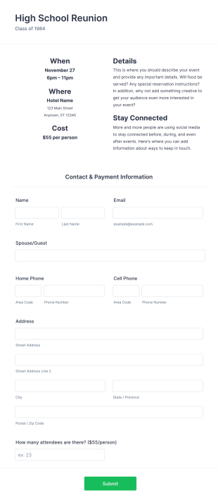 Reunion Registration Form Template