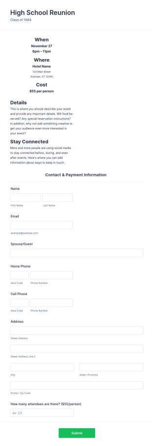 Reunion Registration Form Template