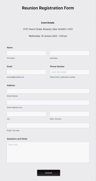 Reunion Registration Form Template