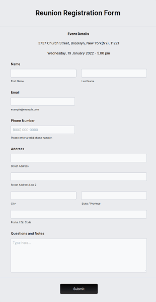 Reunion Registration Form Template