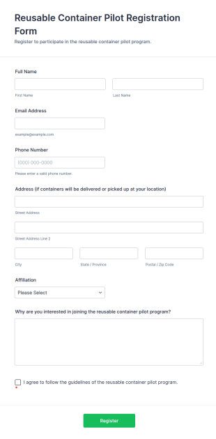 Reusable Container Pilot Registration Form Template