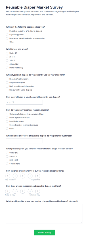 Reusable Diaper Market Survey Form Template